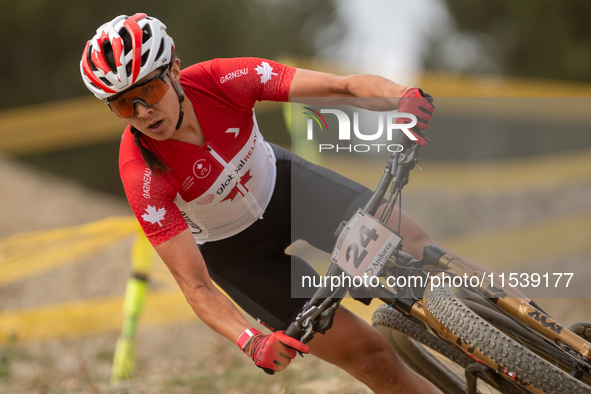 Jennifer Jackson of Canada participates in the UCI Mountain Bike World Championships Women in Pal Arinsal, Andorra, on September 1, 2024. 