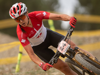 Jennifer Jackson of Canada participates in the UCI Mountain Bike World Championships Women in Pal Arinsal, Andorra, on September 1, 2024. (