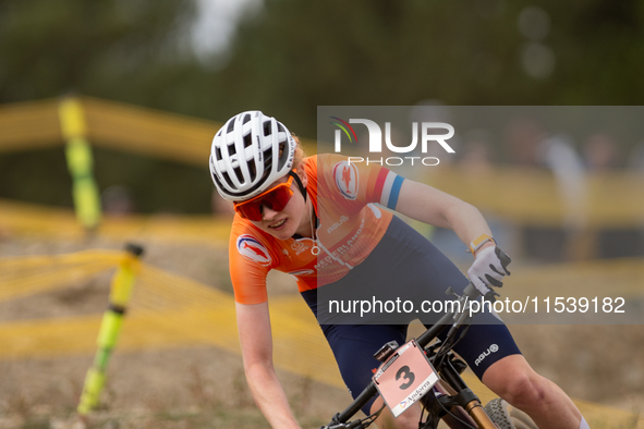 Puck Pieterse of Nederland participates in the UCI Mountain Bike World Championships Women in Pal Arinsal, Andorra, on September 1, 2024. 