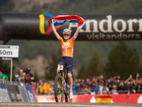 Puck Pieterse of Nederland crosses the finish line in the UCI Mountain Bike World Championships Women in Pal Arinsal, Andorra, on September...