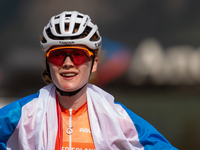 Puck Pieterse of Nederland crosses the finish line in the UCI Mountain Bike World Championships Women in Pal Arinsal, Andorra, on September...