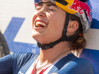 Kate Courtney of the USA participates in the UCI Mountain Bike World Championships Women Andorra 2024 Race in Pal Arinsal, Andorra, on Septe...