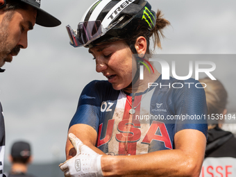 Haley Batten of the USA after the UCI Mountain Bike World Championships Women Andorra 2024 Race in Pal Arinsal, Andorra, on September 1, 202...