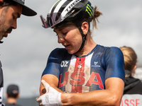 Haley Batten of the USA after the UCI Mountain Bike World Championships Women Andorra 2024 Race in Pal Arinsal, Andorra, on September 1, 202...