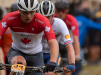 Zorak Paille of Canada competes in the UCI Mountain Bike World Championships Men Under 23 Race in Pal Arinsal, Andorra, on September 1, 2024...