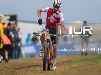 Maxime Lhomme of Switzerland competes in the UCI Mountain Bike World Championships Men Under 23 Race in Pal Arinsal, Andorra, on September 1...