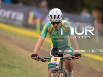 Luke Moir of South Africa competes in the UCI Mountain Bike World Championships Men Under 23 Race in Pal Arinsal, Andorra, on September 1, 2...