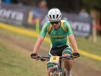 Luke Moir of South Africa competes in the UCI Mountain Bike World Championships Men Under 23 Race in Pal Arinsal, Andorra, on September 1, 2...