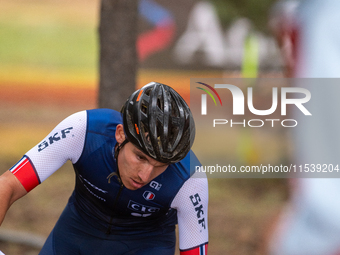 Mathis Guay of France competes in the UCI Mountain Bike World Championships Men Under 23 Race in Pal Arinsal, Andorra, on September 1, 2024....