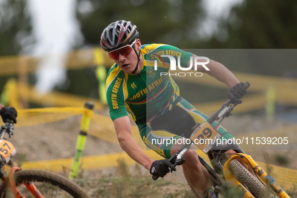 Michael Foster of South Africa competes in the UCI Mountain Bike World Championships Men Under 23 Race in Pal Arinsal, Andorra, on September...