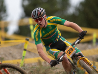 Michael Foster of South Africa competes in the UCI Mountain Bike World Championships Men Under 23 Race in Pal Arinsal, Andorra, on September...