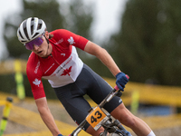 Ian Ackert of Canada competes in the UCI Mountain Bike World Championships Men Under 23 Race in Pal Arinsal, Andorra, on September 1, 2024....