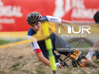 Mathis Guay of France competes in the UCI Mountain Bike World Championships Men Under 23 Race in Pal Arinsal, Andorra, on September 1, 2024....