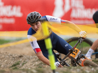 Mathis Guay of France competes in the UCI Mountain Bike World Championships Men Under 23 Race in Pal Arinsal, Andorra, on September 1, 2024....