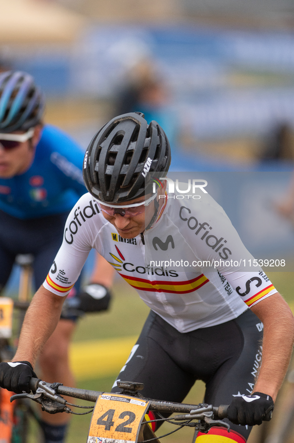 Francisco Barber of Spain competes in the UCI Mountain Bike World Championships Men Under 23 Race in Pal Arinsal, Andorra, on September 1, 2...