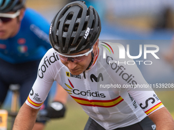 Francisco Barber of Spain competes in the UCI Mountain Bike World Championships Men Under 23 Race in Pal Arinsal, Andorra, on September 1, 2...