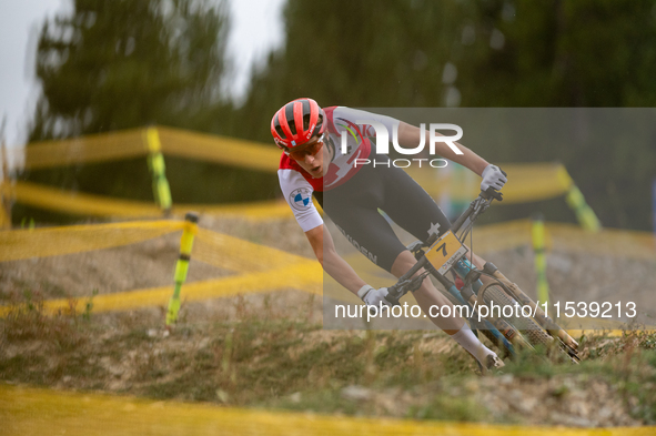 Finn Treudler of Switzerland competes in the UCI Mountain Bike World Championships Men Under 23 Race in Pal Arinsal, Andorra, on September 1...