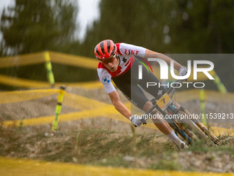 Finn Treudler of Switzerland competes in the UCI Mountain Bike World Championships Men Under 23 Race in Pal Arinsal, Andorra, on September 1...