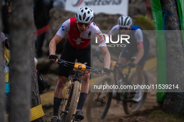 Dario Lillo of Switzerland competes in the UCI Mountain Bike World Championships Men Under 23 Race in Pal Arinsal, Andorra, on September 1,...