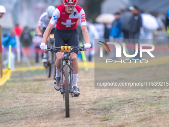 Luke Wiedmann of Switzerland participates in the UCI Mountain Bike World Championships Men Under 23 Race in Pal Arinsal, Andorra, on Septemb...