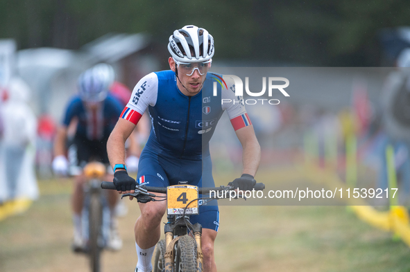 Luca Martin of France competes in the UCI Mountain Bike World Championships Men Under 23 Race in Pal Arinsal, Andorra, on September 1, 2024....