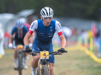 Luca Martin of France competes in the UCI Mountain Bike World Championships Men Under 23 Race in Pal Arinsal, Andorra, on September 1, 2024....