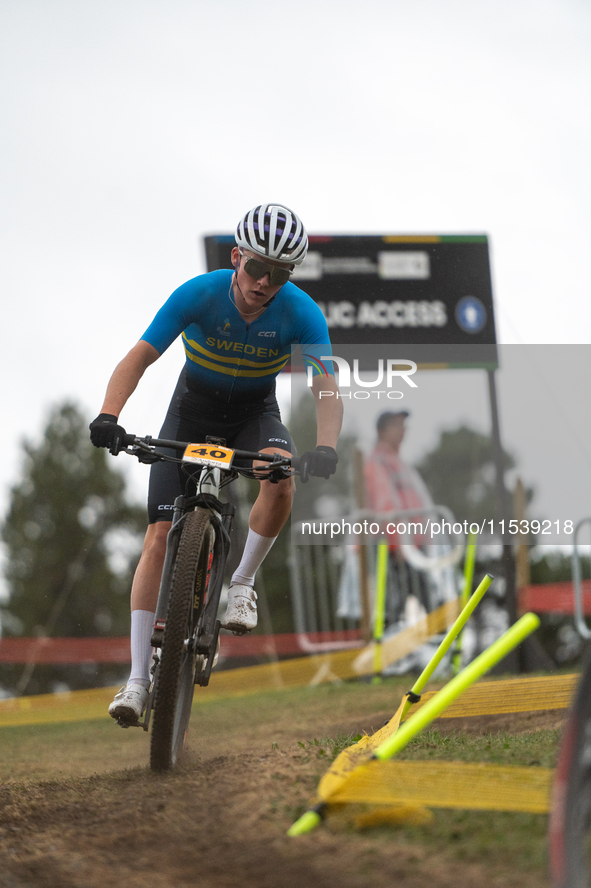 Leo Lounela of Sweden competes in the UCI Mountain Bike World Championships Men Under 23 Race in Pal Arinsal, Andorra, on September 1, 2024....