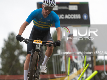 Leo Lounela of Sweden competes in the UCI Mountain Bike World Championships Men Under 23 Race in Pal Arinsal, Andorra, on September 1, 2024....