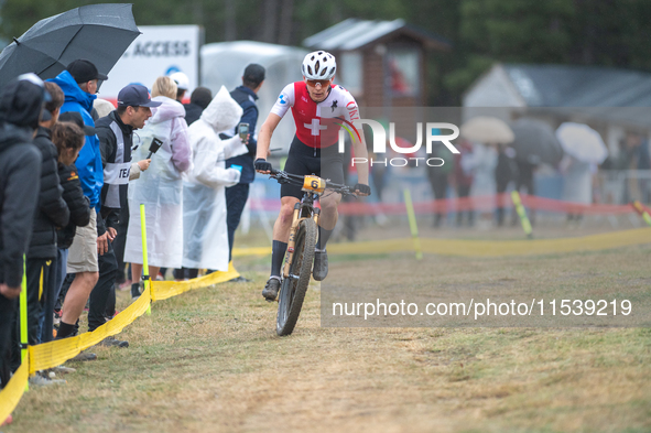 Dario Lillo of Switzerland competes in the UCI Mountain Bike World Championships Men Under 23 Race in Pal Arinsal, Andorra, on September 1,...