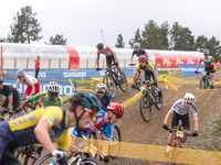 A cyclist participates in the UCI Mountain Bike World Championships Men Under 23 Race in Pal Arinsal, Andorra, on September 1, 2024. (