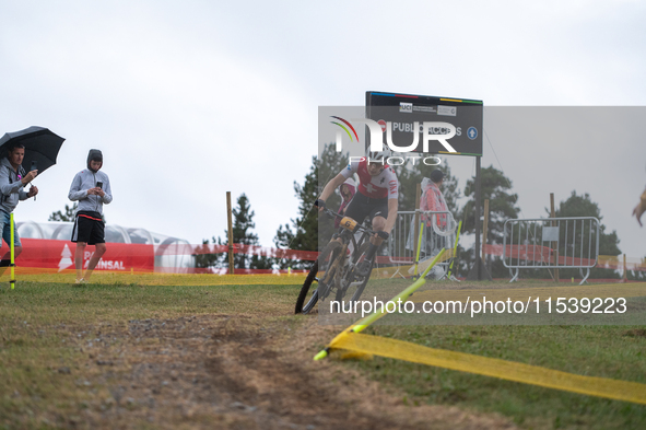 Dario Lillo of Switzerland competes in the UCI Mountain Bike World Championships Men Under 23 Race in Pal Arinsal, Andorra, on September 1,...