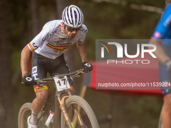 Jofre Cullell of Spain participates in the UCI Mountain Bike World Championships Men in Pal Arinsal, Andorra, on September 1, 2024. (