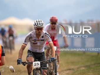 Julian Schelb of Germany participates in the UCI Mountain Bike World Championships Men in Pal Arinsal, Andorra, on September 1, 2024. (