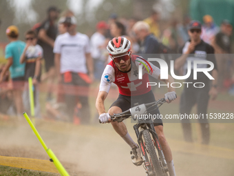 Mathias Fluckiger of Switzerland participates in the UCI Mountain Bike World Championships Men in Pal Arinsal, Andorra, on September 1, 2024...