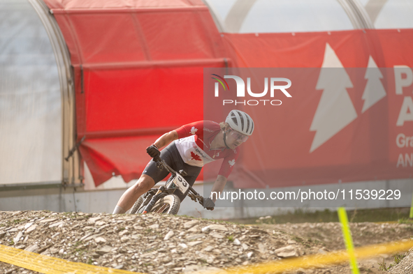 Tyler Orschel of Canada participates in the UCI Mountain Bike World Championships Men in Pal Arinsal, Andorra, on September 1, 2024. 