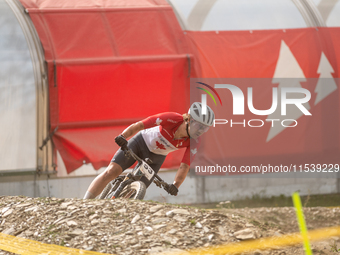 Tyler Orschel of Canada participates in the UCI Mountain Bike World Championships Men in Pal Arinsal, Andorra, on September 1, 2024. (