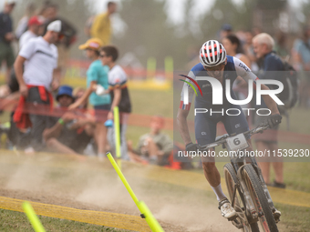 Jordan Sarrou of France competes in the UCI Mountain Bike World Championships Men in Pal Arinsal, Andorra, on September 1, 2024. (