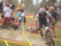 Jordan Sarrou of France competes in the UCI Mountain Bike World Championships Men in Pal Arinsal, Andorra, on September 1, 2024. (