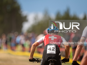 Luca Schatti of Switzerland participates in the UCI Mountain Bike World Championships Men in Pal Arinsal, Andorra, on September 1, 2024. (