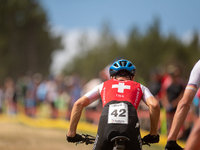 Luca Schatti of Switzerland participates in the UCI Mountain Bike World Championships Men in Pal Arinsal, Andorra, on September 1, 2024. (