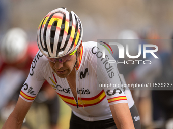 David Valero of Spain competes in the UCI Mountain Bike World Championships Men in Pal Arinsal, Andorra, on September 1, 2024. (