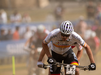 Jofre Cullell of Spain participates in the UCI Mountain Bike World Championships Men in Pal Arinsal, Andorra, on September 1, 2024. (