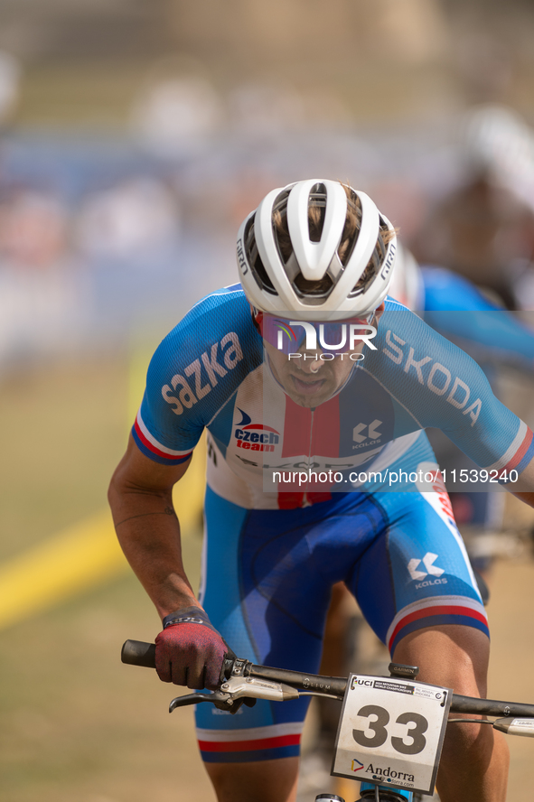 Ondrej Cink of the Czech Republic competes in the UCI Mountain Bike World Championships Men in Pal Arinsal, Andorra, on September 1, 2024. 