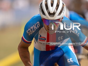 Ondrej Cink of the Czech Republic competes in the UCI Mountain Bike World Championships Men in Pal Arinsal, Andorra, on September 1, 2024. (