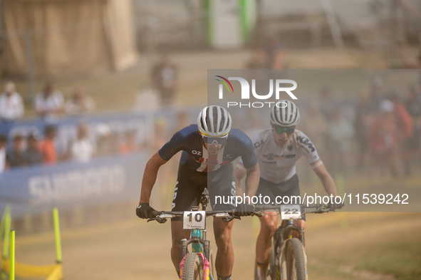 Christopher Blevins of the USA participates in the UCI Mountain Bike World Championships Men in Pal Arinsal, Andorra, on September 1, 2024. 