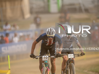 Christopher Blevins of the USA participates in the UCI Mountain Bike World Championships Men in Pal Arinsal, Andorra, on September 1, 2024....