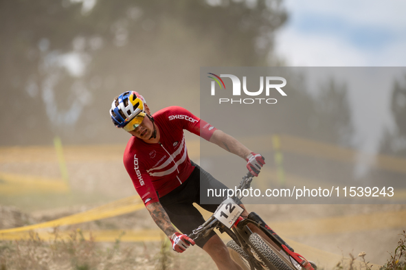 Simon Andreassen of Denmark competes in the UCI Mountain Bike World Championships Men in Pal Arinsal, Andorra, on September 1, 2024. 