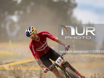 Simon Andreassen of Denmark competes in the UCI Mountain Bike World Championships Men in Pal Arinsal, Andorra, on September 1, 2024. (