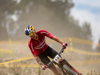 Simon Andreassen of Denmark competes in the UCI Mountain Bike World Championships Men in Pal Arinsal, Andorra, on September 1, 2024. (