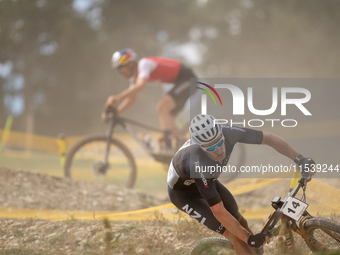 Samuel Gaze of New Zealand participates in the UCI Mountain Bike World Championships Men in Pal Arinsal, Andorra, on September 1, 2024. (